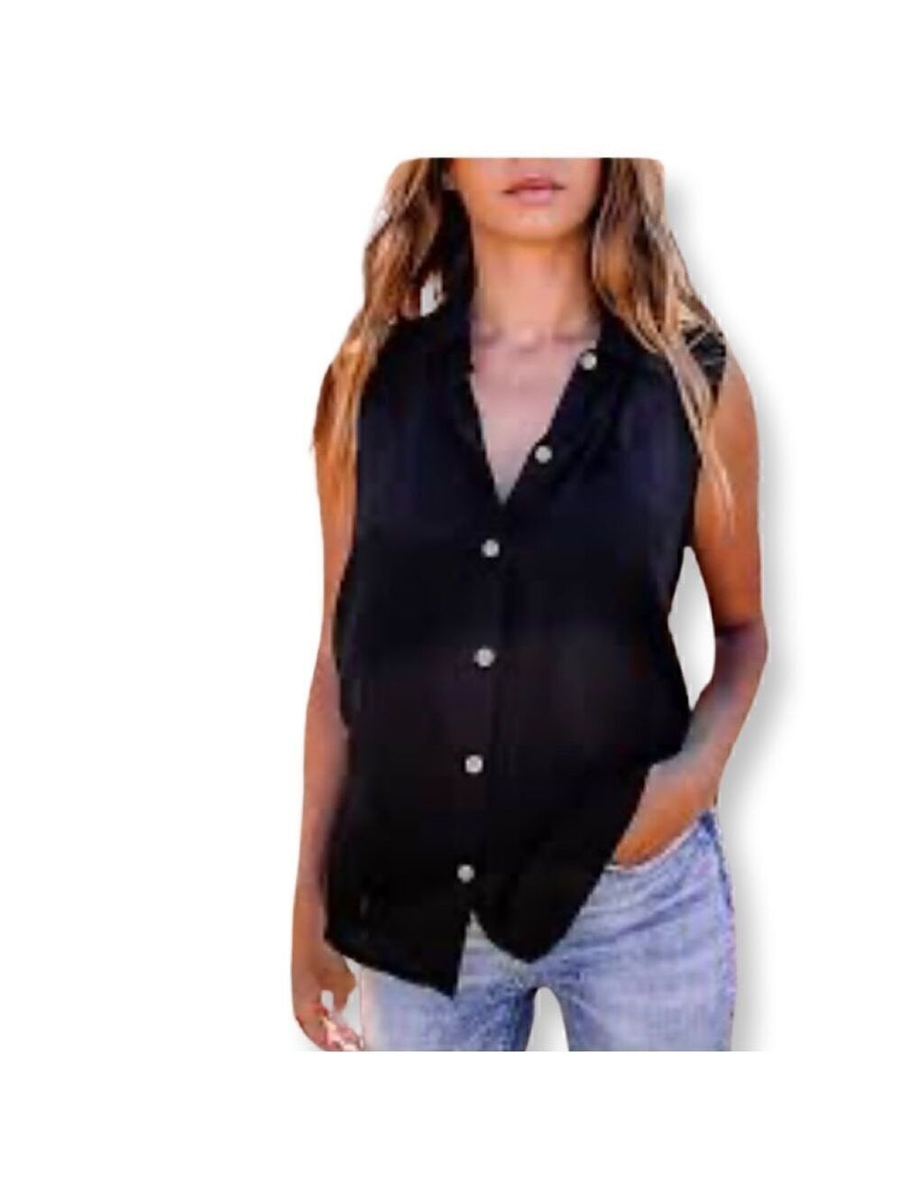 Premise Studio Dark Navy Sleeveless Semi Sheer Top S